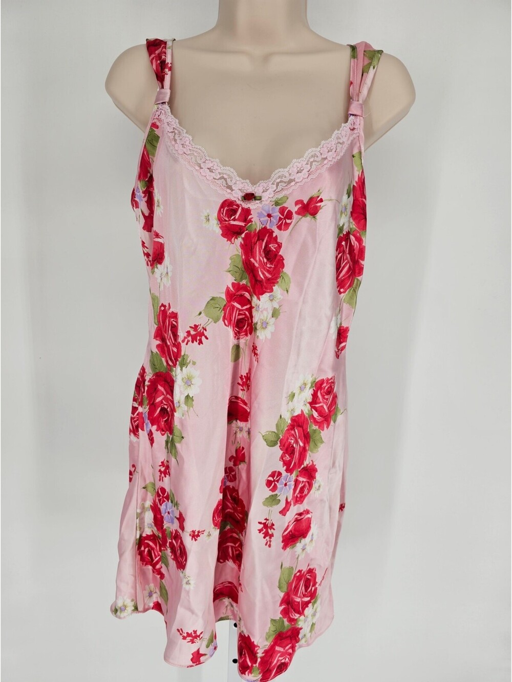 VTG 1990s Womens Sz S California Dynasty Satin Nightgown Pink Floral Cottagecore